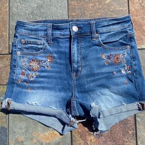 AEO Hi-Rise Embroidered Shortie Denim Shorts